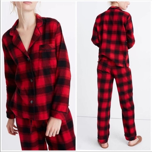MADEWELL Buffalo check red and black long sleeve flannel PJ set XS - Picture 5 of 13